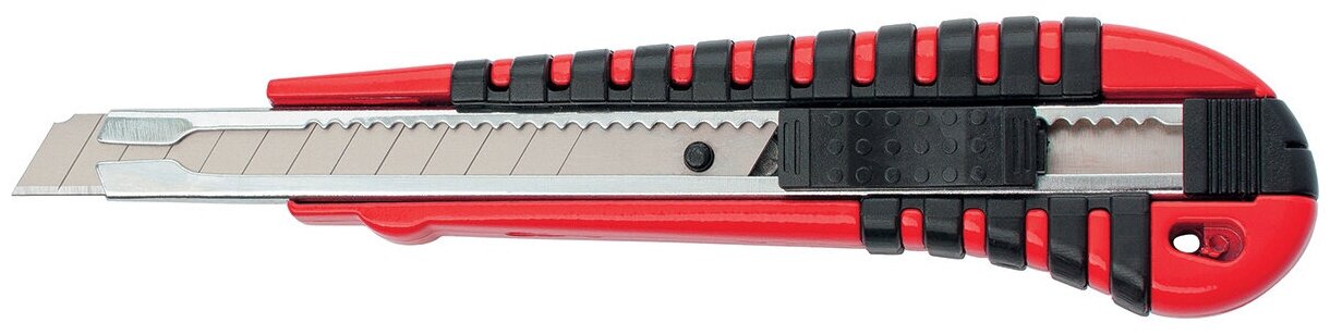 Нож Matrix 9 мм выдвижное лезвие, метал. направляющая, эргономичная двухкомпонентная рукоятка 78937 - фотография № 4