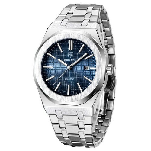 Часы мужские наручные Benyar, классические, кварцевые синего цвета