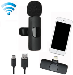 Беспроводной петличный микрофон K9 для iPhone и iPad с шумоподавлением, черный / штекер Lightning для телефона и планшета