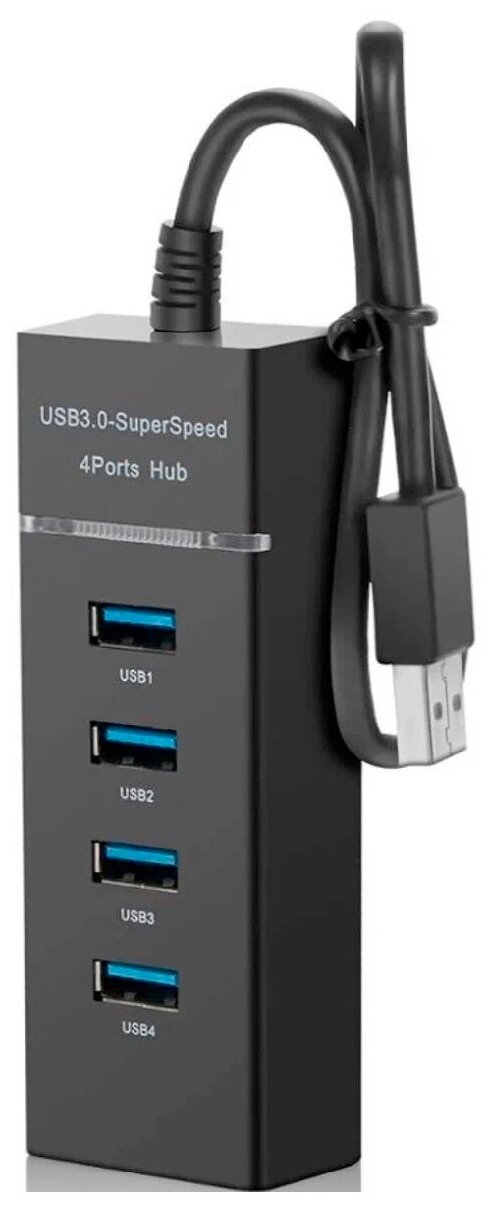 USB Hub провод 30см, USB-концентратор USB 3.0 на 4 порта, HUB разветвитель портативный 480MBPS, USB-ХАБ для периферийных устройств, черный