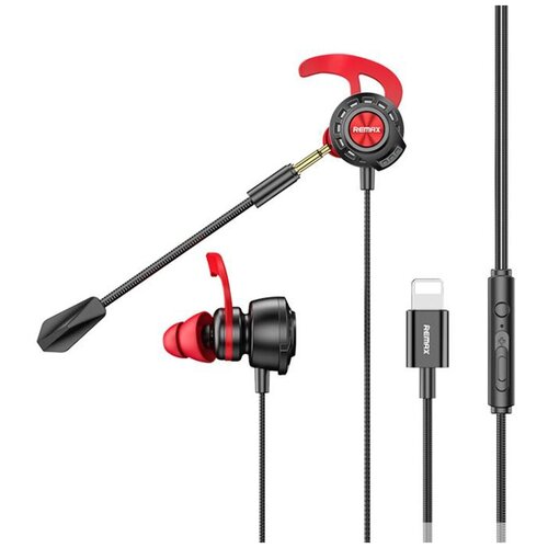 Наушники внутриканальные Remax RM-750 Gaming микрофон кнопка ответа регулятор громкости кабель 8 pin цвет чёрный 133500₽