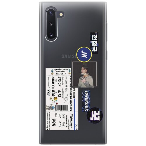 Силиконовый чехол с принтом BTS Stickers для Samsung Galaxy Note 10 / Самсунг Ноут 10 матовый soft touch силиконовый чехол на samsung galaxy note 10 самсунг ноут 10 с 3d принтом stormtrooper stickers черный