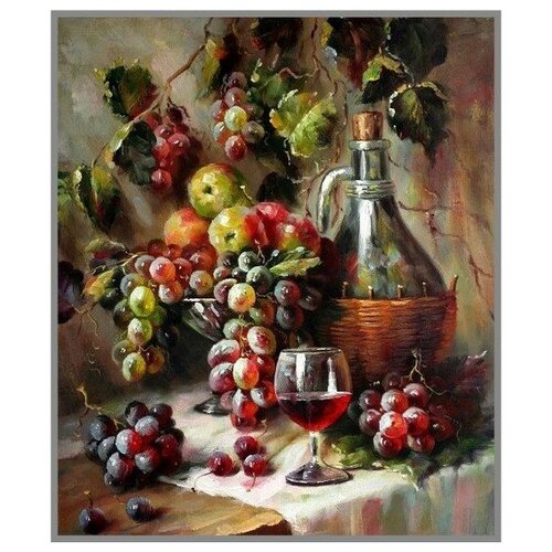 Алмазная мозаика Вино и фруктовая корзина 30x35 см.