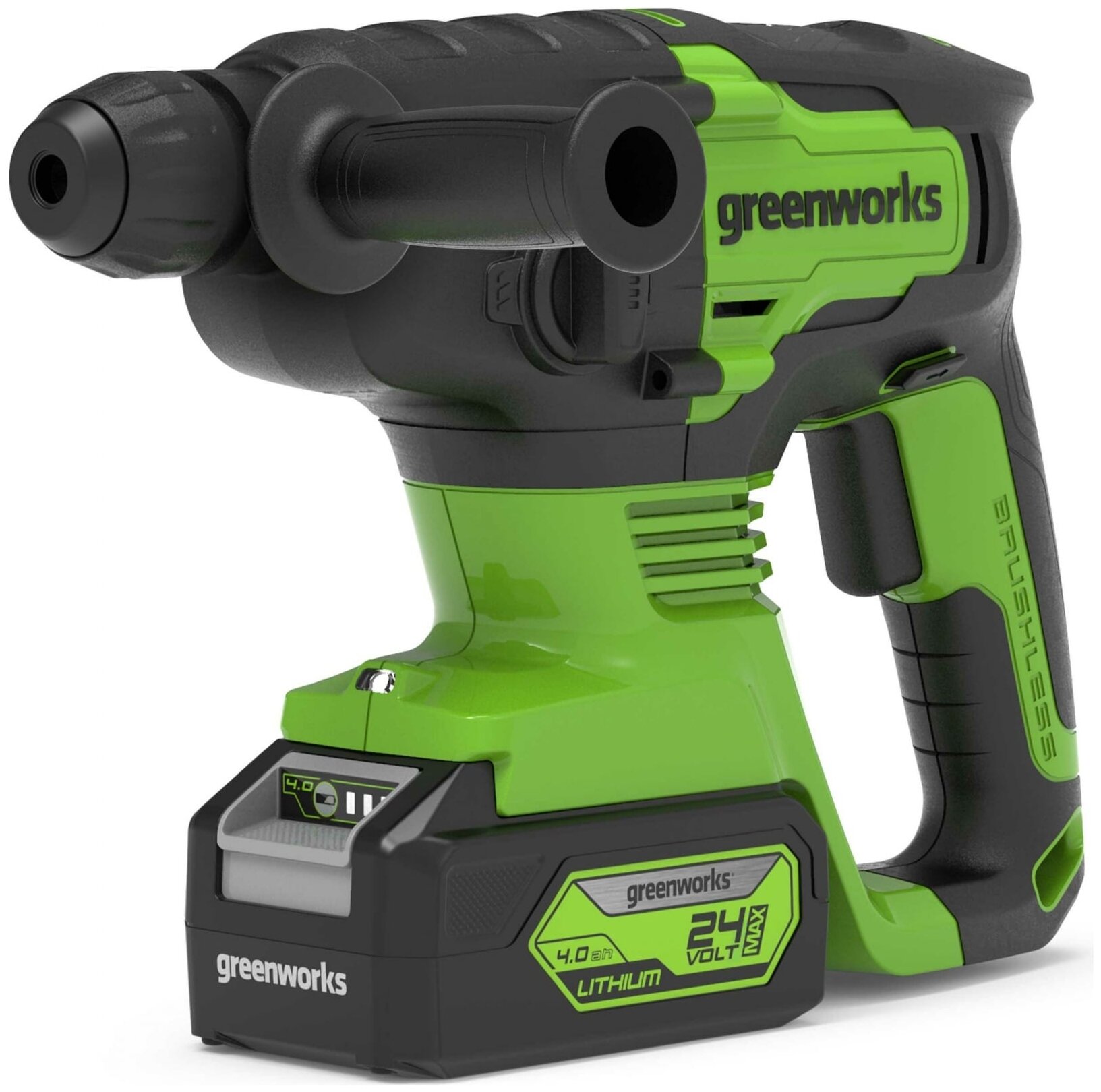 Greenworks Перфоратор аккумуляторный бесщеточный Greenworks GD24SDS2K4, 2 ДЖ, 24V, c 1хАКБ 4 Ач и ЗУ в сумке [3803007UB]