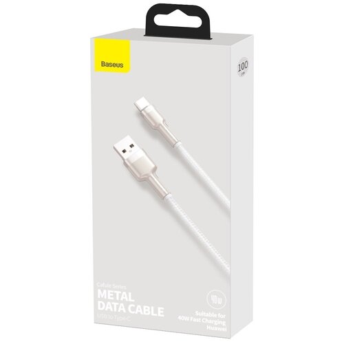 Кабель Baseus Cafule Series Metal Data Cable USB to Type-C 40W 1m White+Silver (CATJK-A02) кабель baseus cafule series metal data cable usb to type c 40w 25см черный catjk 01