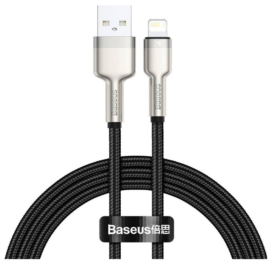 Кабель Baseus Cafule Series Metal Data Cable USB to Lightning 2.4A 1m Black (CALJK-A01)