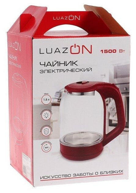 Чайник электрический LuazON LSK-1809, стекло, 1.8 л, 1500 Вт, подсветка, красный Luazon Home - фото №11