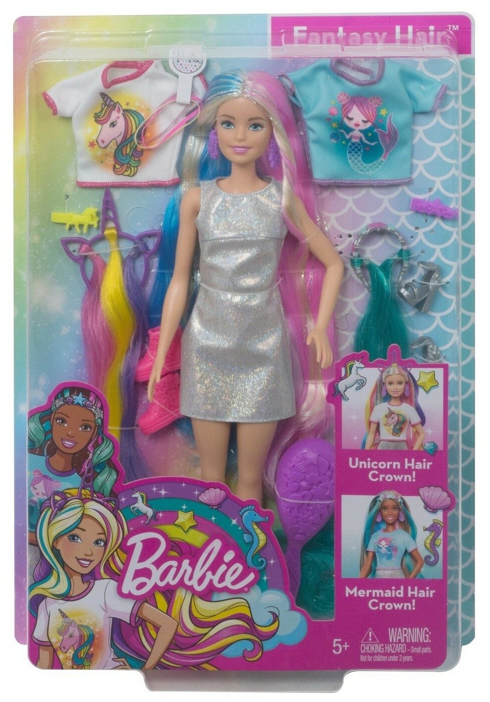 Кукла Mattel Barbie Радужные волосы со съемными разноцветными прядями
