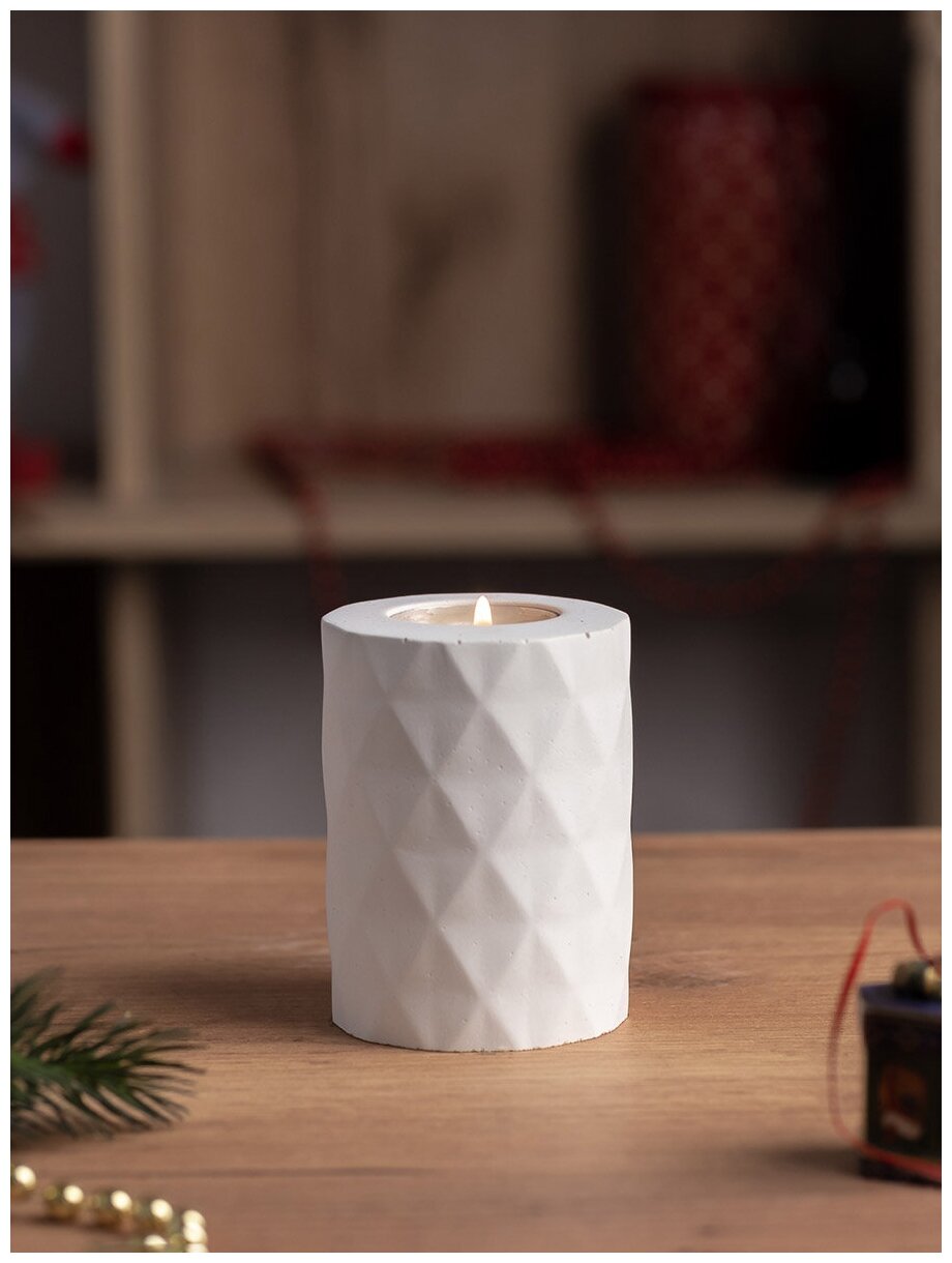 Декоративный подсвечник для чайной свечи Diamond M, 7x10 см, бетон, белый матовый