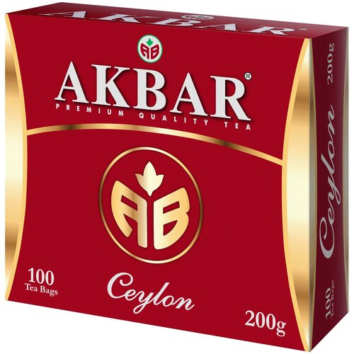 Чай черный Akbar Ceylon Tea в пакетиках, классический, травы, 100 пак.