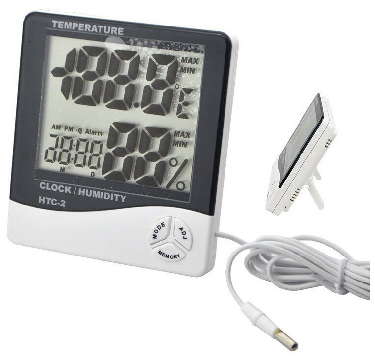 Термометр-гигрометр "HTC-2" электронный цифровой, С выносным датчиком - фотография № 1
