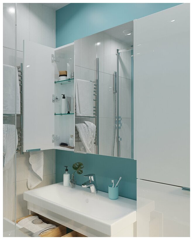 Зеркальный Шкаф для ванной Gaula 80 2д. White - фотография № 5