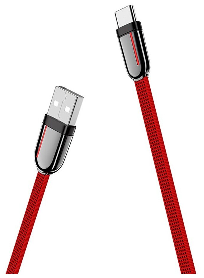 Кабель USB - Type-C HOCO U74 Grand 1.2м плоский 3.0A ткань цвет: красный