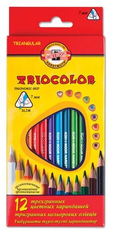 KOH-I-NOOR Карандаши цветные koh-i-noor triocolor , 12 цветов, трехгранные, грифель 3,2 мм, европодвес, 3132012004ksru