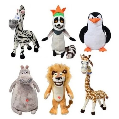Мягкие игрушки Мадагаскар 6 штук по 25 СМ мягкая плюшевая игрушка зебра марти 30 см по мотивам мультфильма мадагаскар