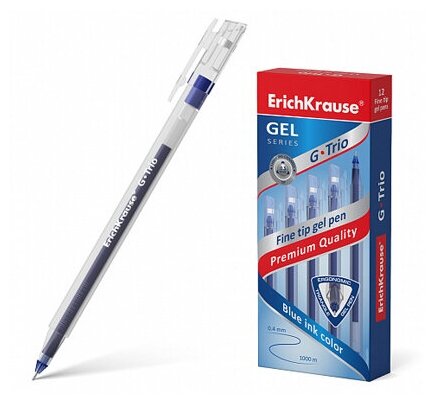 Ручка гелевая ErichKrause G-Trio, цвет чернил синий / ручка гелевая / ручки / набор 12шт
