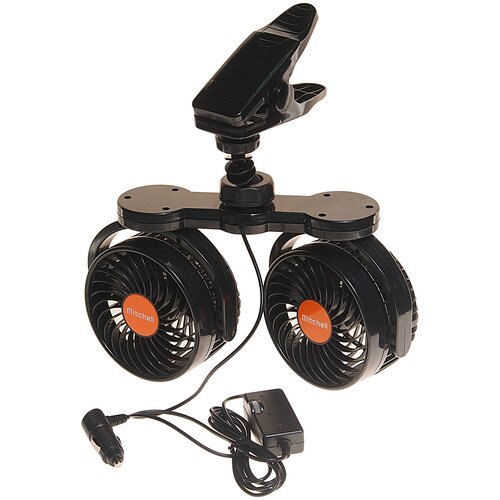 Вентилятор HX-608 13см 5 24V 13W на прищепке двойной с регулируемыми углами обдува 360 градусов blackorange MITCHELL 2000₽