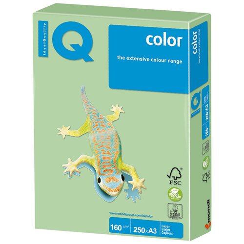 Бумага цветная IQ color большой формат (297×420 мм), А3, 160 г/м2, 250 л., пастель, зеленая, MG28