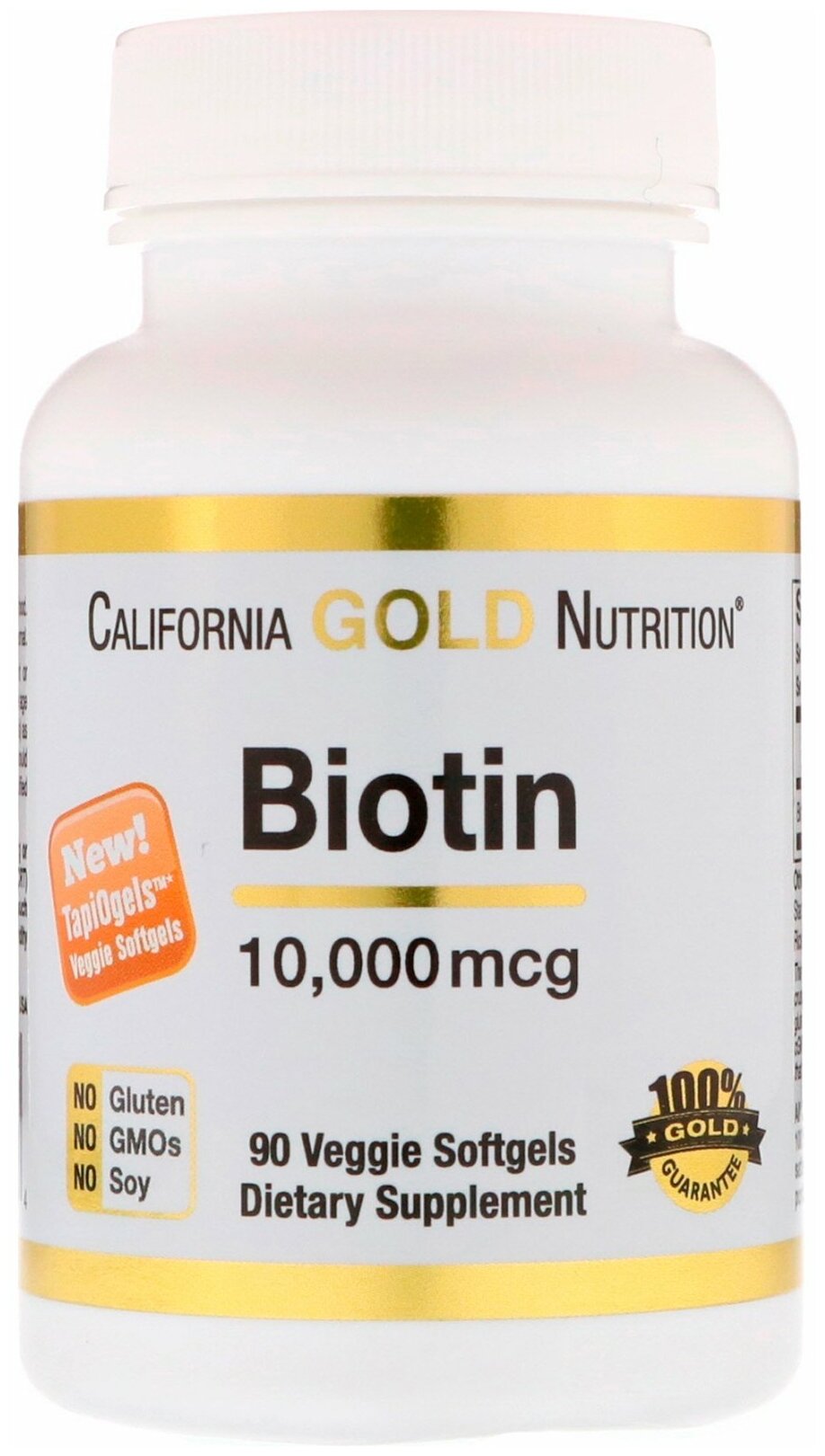 Биотин California Gold Nutrition 10 000 мкг, 90 капсул / Витамины для кожи, роста волос, ногтей, суставов
