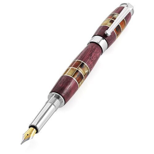Amberholl Эффектная перьевая ручка из древесины амаранта и янтарной мозаики