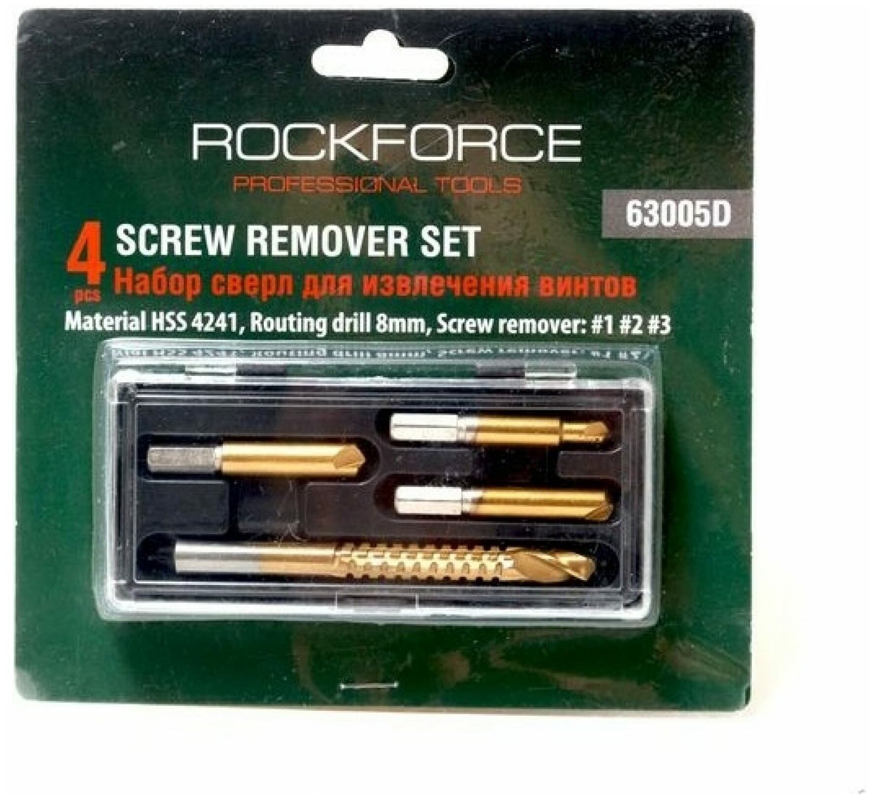 фото Набор сверел для извлечения заломанных болтов HSS 4241,4пр, в пластиковом футляре Rock FORCE RF-63005D
