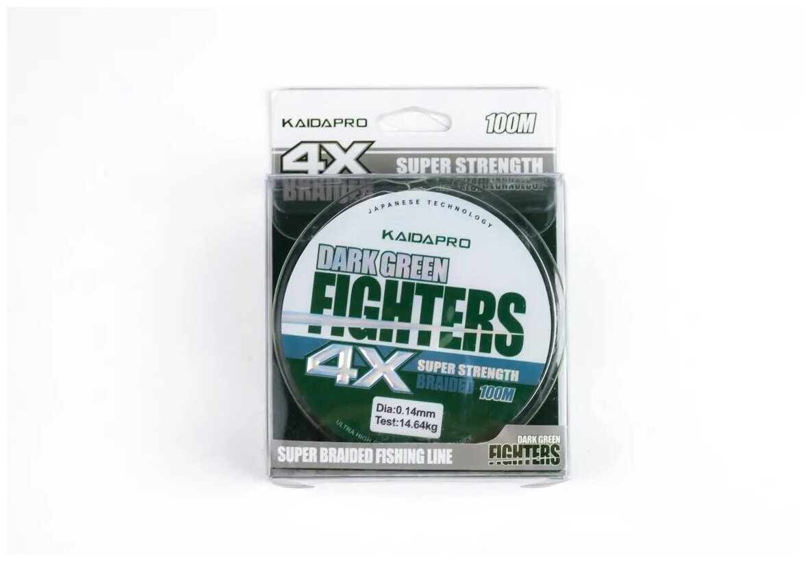 KAIDA Плетеный шнур FIGHTERS 4X dark green PX402-14 100м 0,14мм