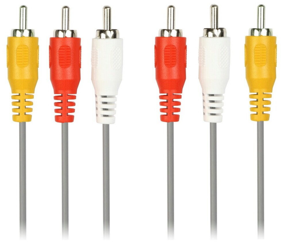 Кабель соединительный SmartBuy 3 x RCA (M) - 3 x RCA (M), в пакете, серый, 1.8 м