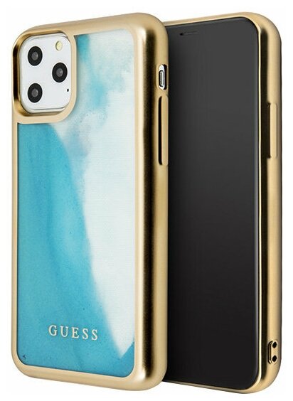 Чехол Guess Liquid Glitter Glow in Dark Sand Hard для iPhone 11 Pro, голубой