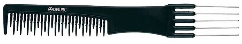 DEWAL, Расческа рабочая"Эконом"для начеса, с металлической вилкой, черная 19 см