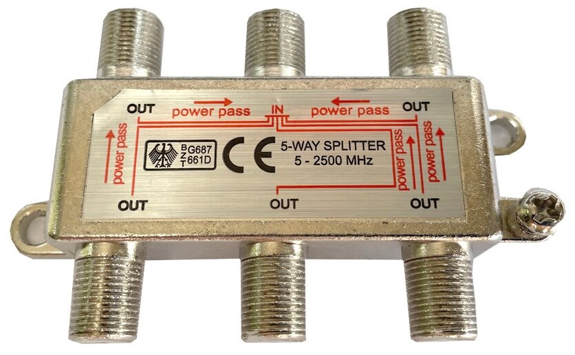 Антенный делитель телевизионного сигнала Сплиттер TV на 5 направлений разветвитель под F разъемы 5-2500 MHz Ripo 005-400133