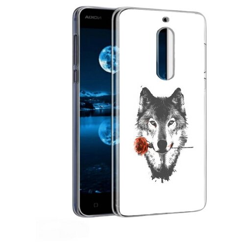 Чехол задняя-панель-накладка-бампер MyPads волк с розой для Nokia 5 противоударный