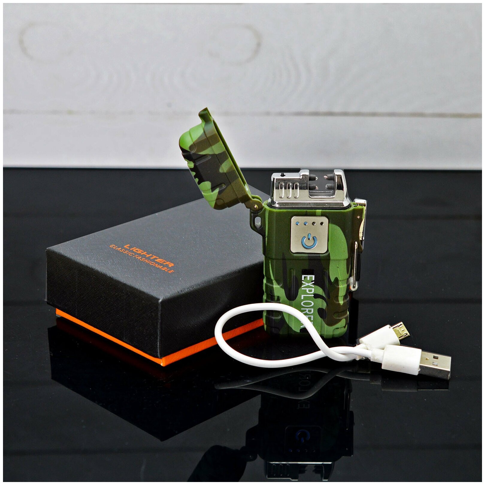 Импульсная водонепроницаемая USB зажигалка Explorer, камуфляж - фотография № 2