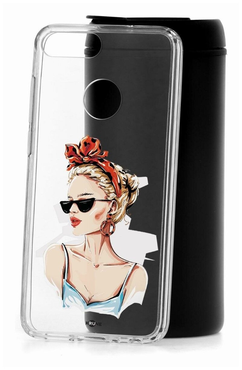 Чехол для Huawei Honor 9 Lite Kruche Print Блондинка с ободком, противоударная пластиковая накладка с рисунком, силиконовый бампер с защитой камеры, кейс