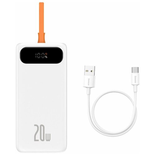 Портативный аккумулятор BASEUS Block Digital Display Quick Charge Power Bank 10000 mAh 20W с кабелем Lightning белый 315000₽
