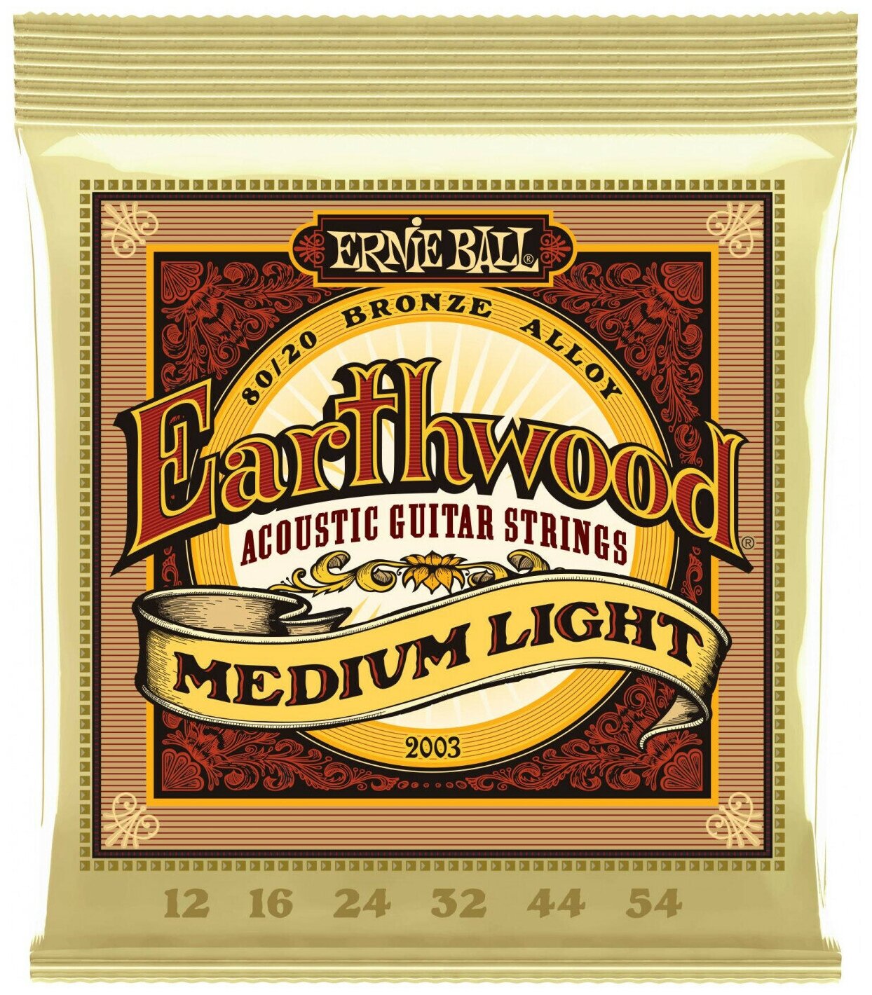 Ernie Ball 2003 струны для акуст.гитары Earthwood 80/20 Bronze Medium Light (12-16-24w-32-44-54). - фотография № 1