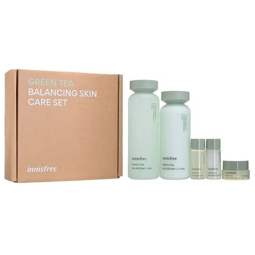 Innisfree Green Tea Balancing Skin Care Set Набор для ухода за кожей, 200 мл + 160 мл + 15мл + 15 мл + 10мл