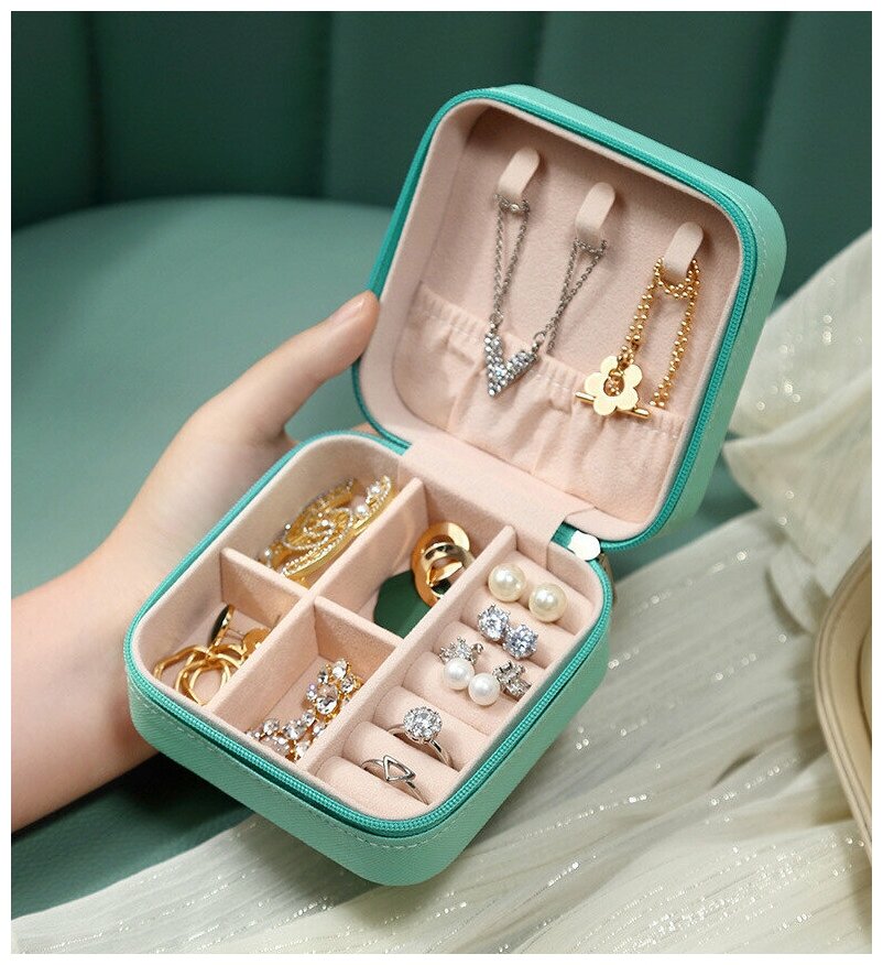 фото Шкатулка, дорожный органайзер Малика 2, размер 10*10*5 см, цвет мятный