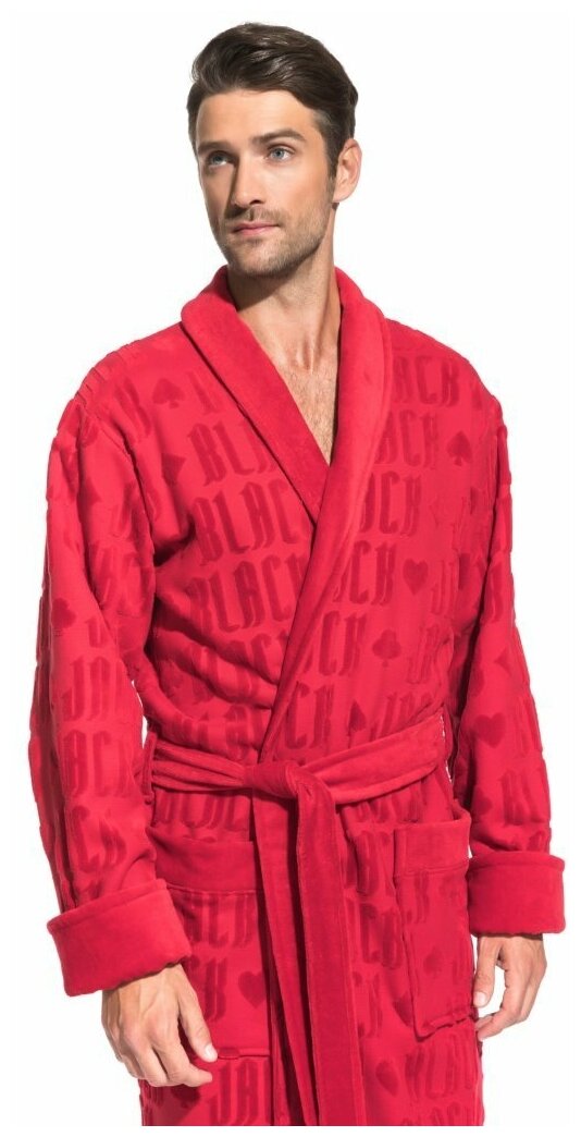 Стильный махровый халат Black Jack (PM France 937) размер M (46-48), красный - фотография № 4