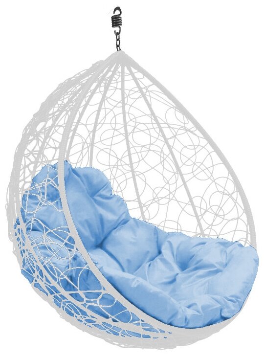 Подвесное кресло капля ротанг белое (без стойки), голубая подушка