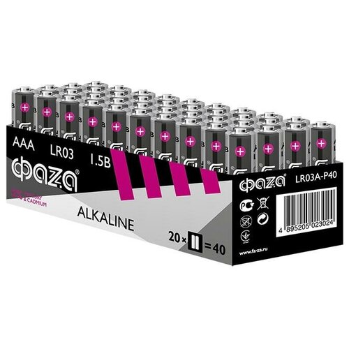 Элемент питания щелочной LR03 Alkaline Pack-40 (уп.40шт) ФАZА 5023024 ( 5 упак.) элемент питания lr03 aaa алкалиновая фаzа alkaline pack 40 код 5023024 jazzway упак 60шт