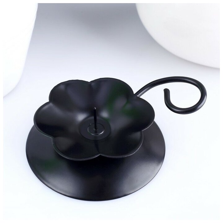 Подсвечник металл на 1 свечу Цветок, 3,5 х 9 см, черный - фотография № 2