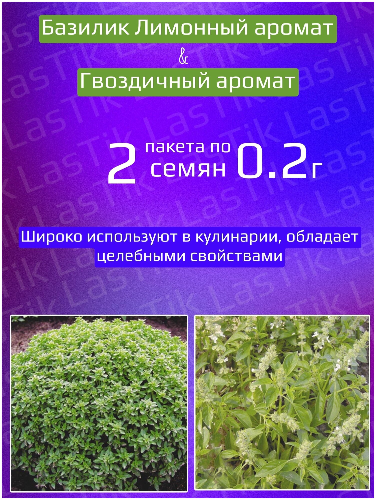 Базилик Гвоздичный аромат и Лимонный аромат 2 пакета по 02г семян
