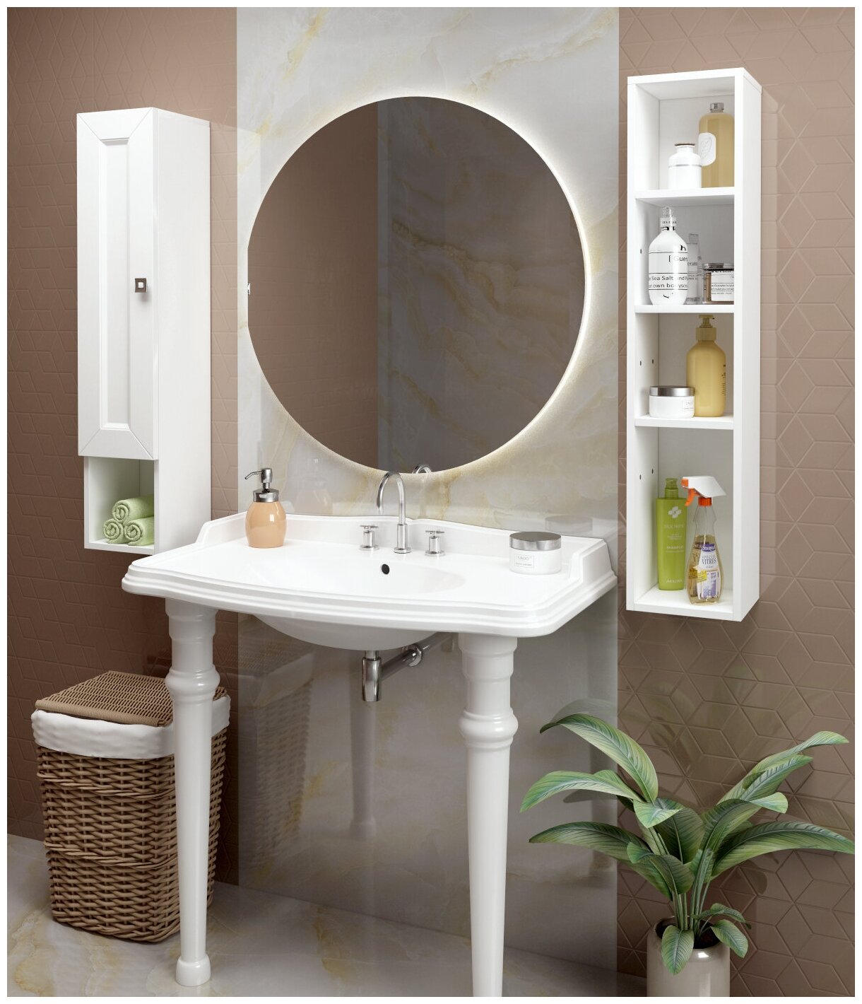 Шкаф открытый для ванной комнаты, REGENT style, ОШТ200 подвесной, белый, 95*20*19 - фотография № 3