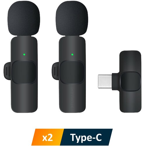 Комплект из 2 беспроводных петличных микрофонов NOBUS K9C duo с шумоподавлением для телефона планшета ноутбука камеры штекер Type-C черные 309900₽