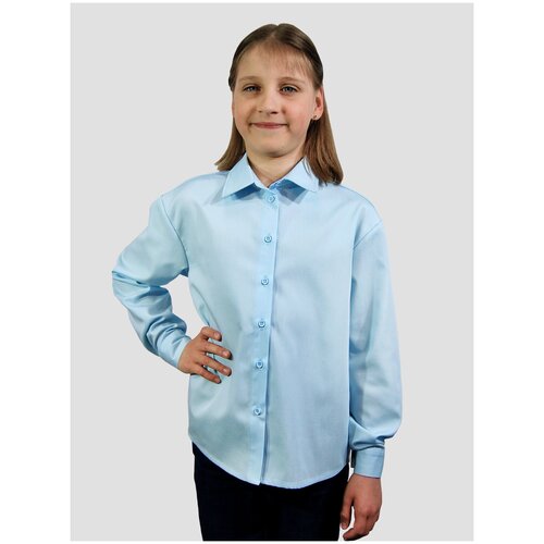 Школьная рубашка KupiFartuk, прямой силуэт, на пуговицах, длинный рукав, манжеты, без карманов, размер 140, голубой