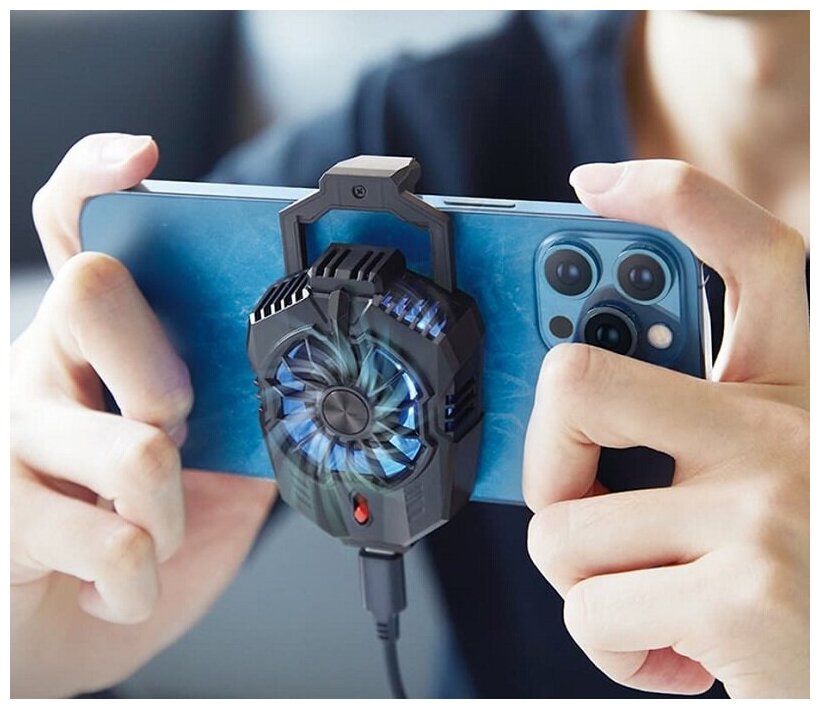 Изображение Охлаждающий кулер вентилятор крепление на корпус смартфона HOCO GM10 с подсветкой черный