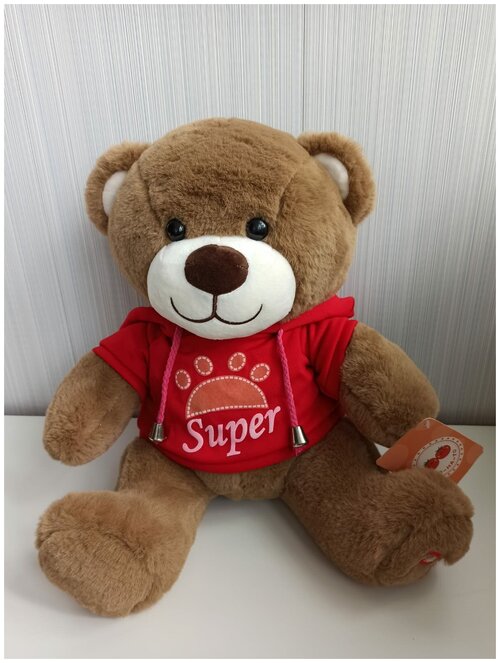 Мягкая игрушка плюшевый Мишка 50 см в кофте красной / Медведь в красной кофте с капюшоном