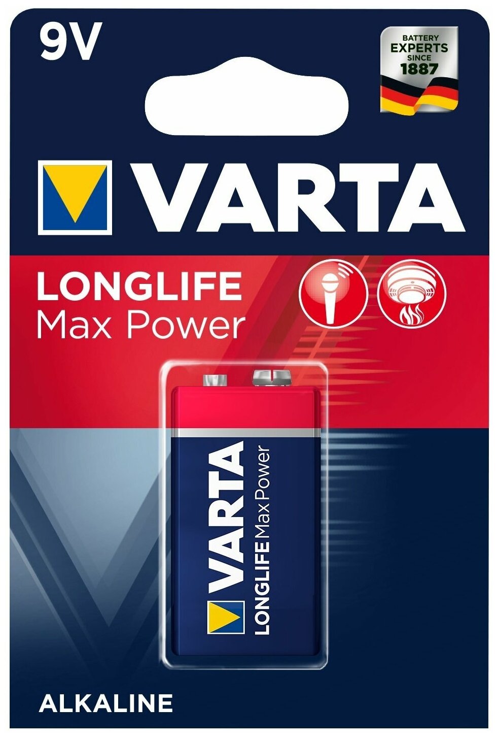 Батарейка Varta LONGLIFE MAX POWER (MAX TECH) Крона 6LR61 BL1 Alkaline 9V (4722) 1 шт