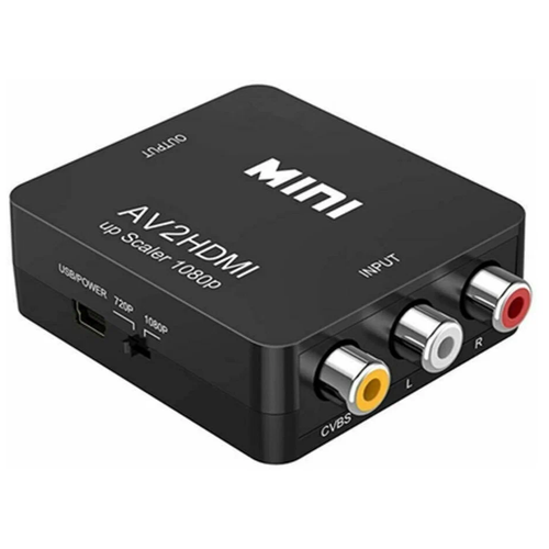 Конвертер AV2 на HDMI MINI 1080p чёрный кабель 3rca 3rca тюльпаны 15 метров синий