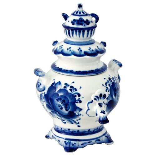 Ёмкость для чая, Чайница. Галактика г.Гжель. Самовар. Ручная роспись. 400 мл.